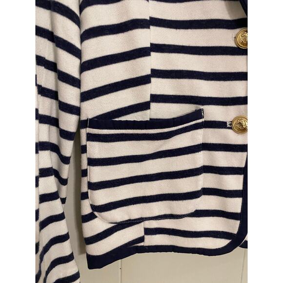 Crown & Ivy Navy White Breton Stripe Blazer Jacket Nautical Buttons Pockets (S) - Picture 5 of 11